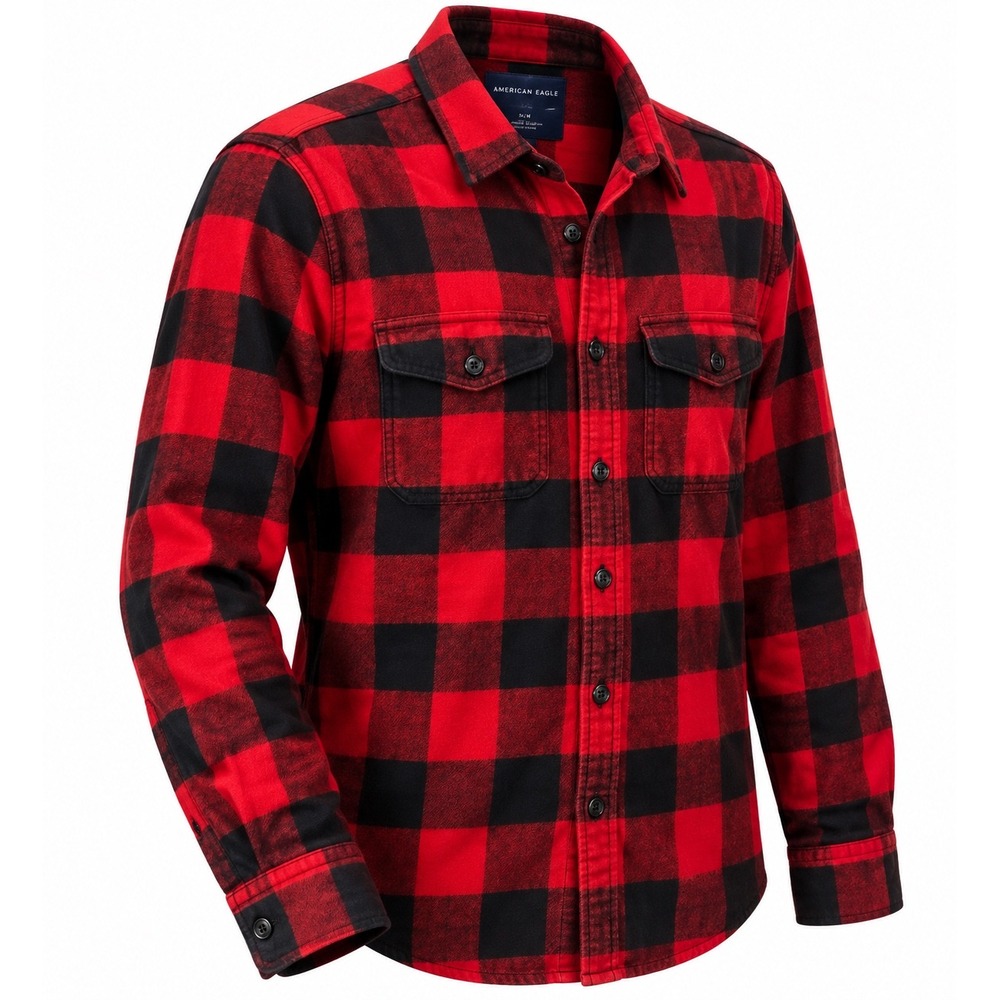 American Eagle Men's M Red Black Buffalo Plaid Flannel Shirt Lumberjack Workwear